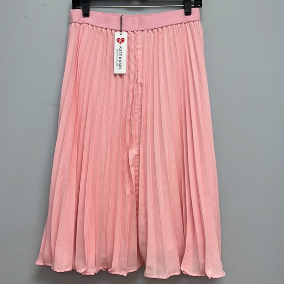 NWT Kate Kasin Pleated Accordion Midi Skirt - Pink Size Medium - Picture 2 of 5